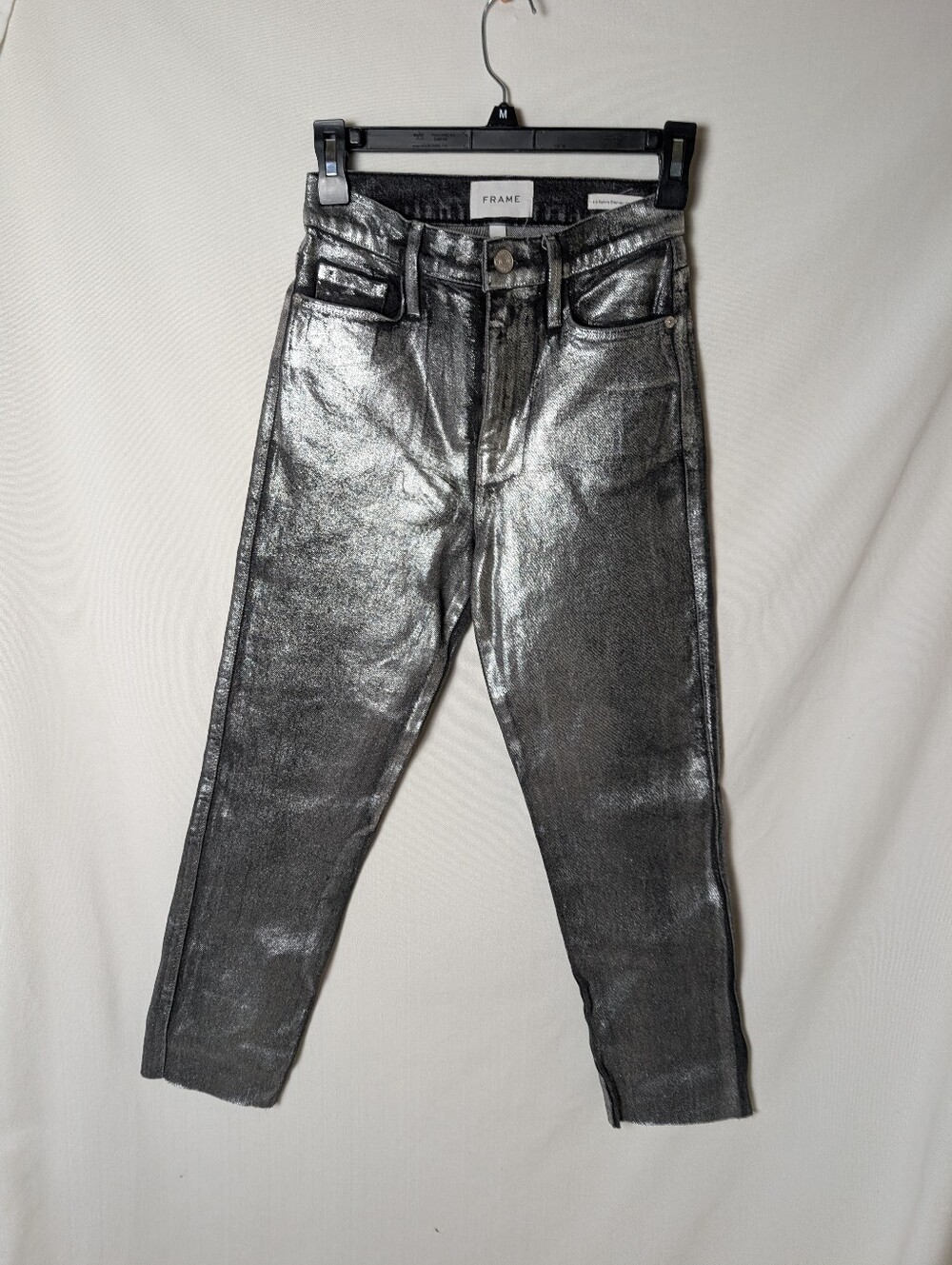 FRAME Woman LE SYLVIE Slender High Rise Straight Fit Coated Jeans Sz 25 Cut Hem